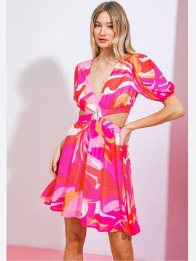 Flying Tomato Pink & Orange Swirl Nashville Social Club Mini Dress